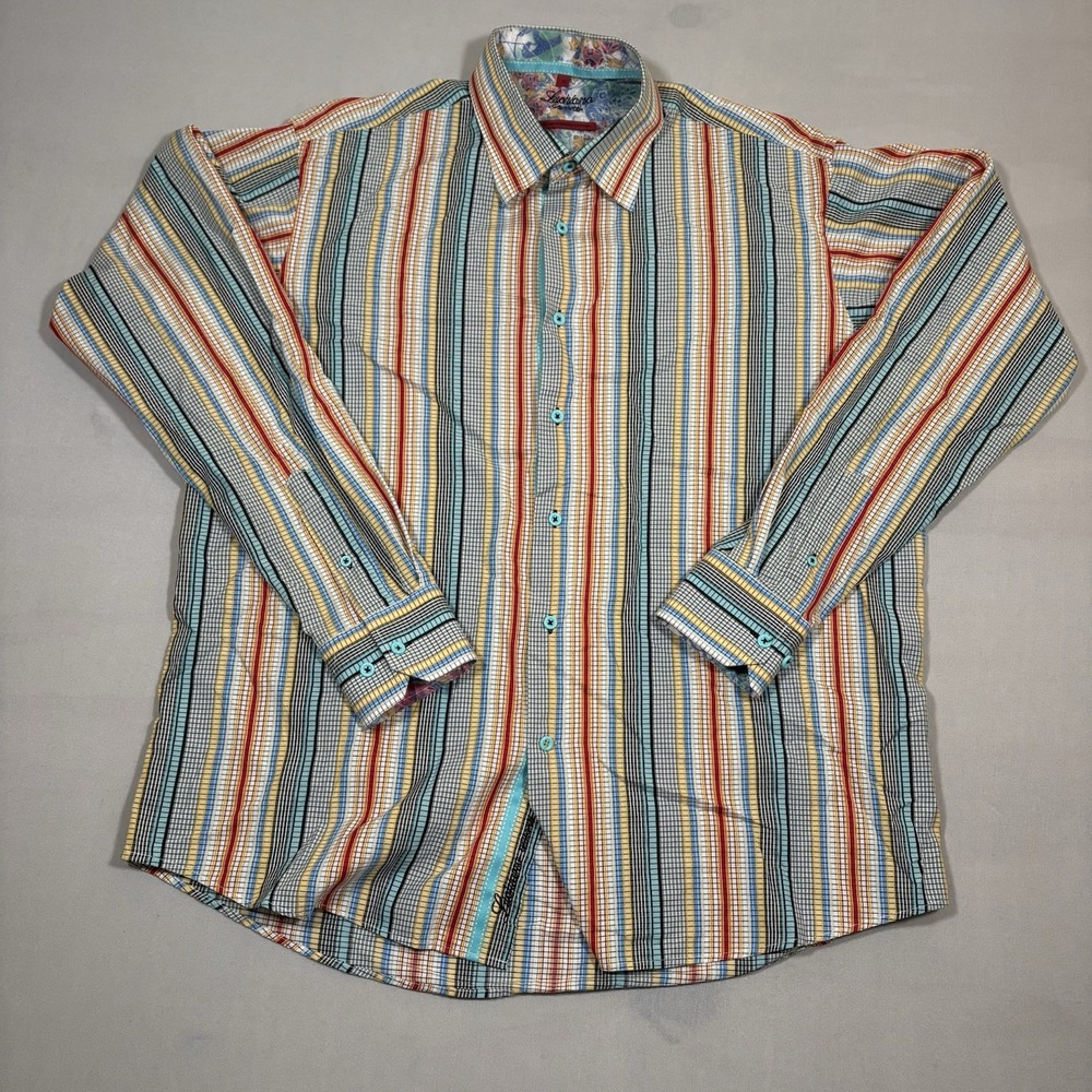 Luchiano Visconti Sport Shirt Mens XL Multicolor Striped Cotton Preppy